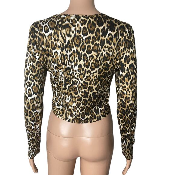 Wayf Crop Top Leopard Womens Medium Stretch Long Sleeve New - Picture 7 of 8